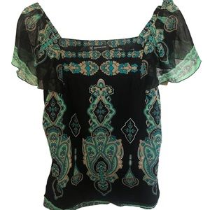 INC boatneck flutter sleeve paisley print top.  Excellent condition size LP.